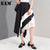 [EAM] High Elastic Waist Black White Pleated Irregular Half-body Skirt Women Fashion Tide New Spring Summer 2020 1S88101